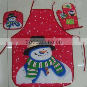 new design polyster christmas photo printing apron set festival glove set for wholesale