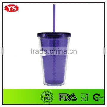 16oz Bpa Free Double Wall Plastic Diamond Mug With Lid and Straw