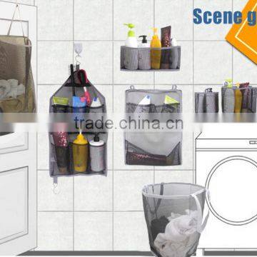 Hanging Woven Shower Wire Mesh Storage Bag Basket With Suction Cups