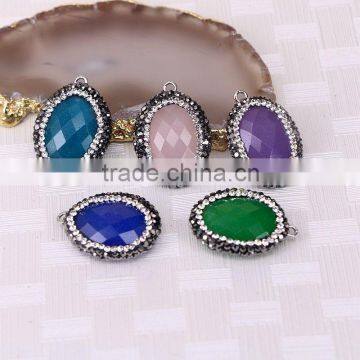 Small Oval shape Druzy Gem stone Charms Pendants, Paved Zircon Stones For Jewelry Making