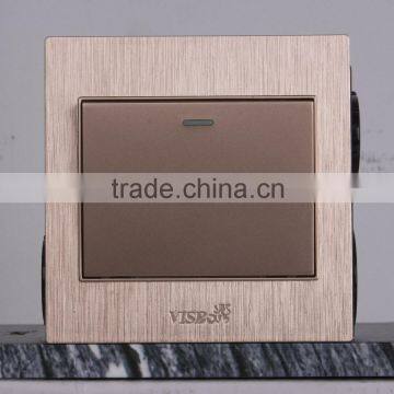 Manufacturer VISBO Luxury Champaign Gold PC Panel Push Button 1 Gang 2 Way Switch