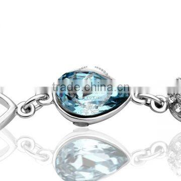 18KGP Platinum Plated Crystal Rhinestone Blue Austria Crystal Elements Women Drop Charm Bangle Bracelet Fashion Jewelry B001 photo-3