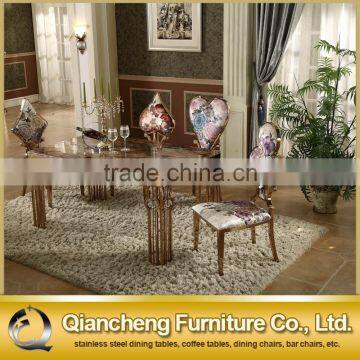 Luxury Rose Gold Stainless Steel Dining Table Design Marble Top photo-2