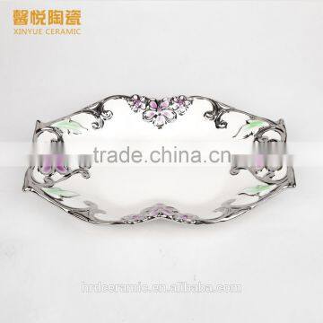 Wholesale Golden Electroplating Fruit Departed Plate,ceramic Plate Wholesale in Stock