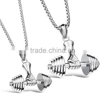 Gold/Black/Silver Color Fashion Barbell Necklace Sportsman Jewelry Stainless Steel Men Dumbbell Pendants Necklaces Jewelry photo-2