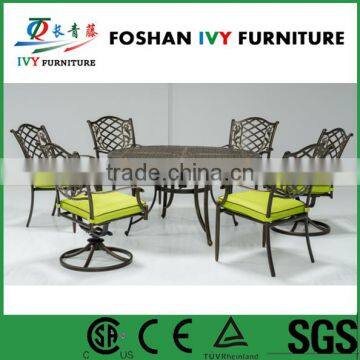 Garden all weather table chair set aluminium round table revolving chair