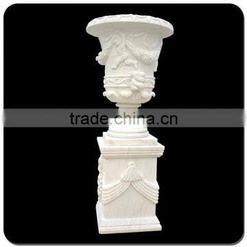 Large White Marble Stone Carving Flowerpot for Garden photo-2