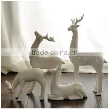 Plain white modern set of 4 ceramic milu deer for home decoration