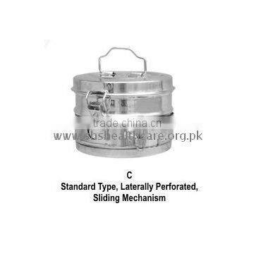 Sterilizing Drums, Standard Type, Laterally Perforated, Sliding Mechanism