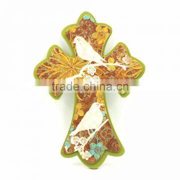 Religious Wooden MDF Resin Bird and Leaf Print Tableware Hanging Unique Wall Crosses photo-3