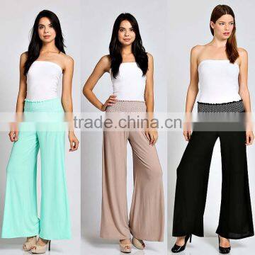 OEM Apparel Women SMOCKED WAIST SOLID KNIT PALAZZO Balloon Pants