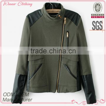 Fashion polyester and wool pu combination quilting high quality garment mamufacturer ladies coats jackets