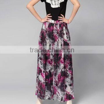 New Arrival Fashion Summer Floral Print Ladies Chiffon Culotte Pants photo-4