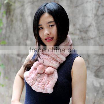 CX-S-21B 2017 Lady Pink Color Rex Rabbit Fur Knitted Women Fashion Fur Scarf