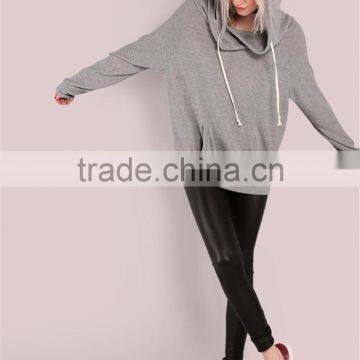 MGOO Women Oversized Sweatshirt Pullover Front Pocket Lightweight Soft Knit Draw String Slouchy Hoodie Heather Grey photo-6