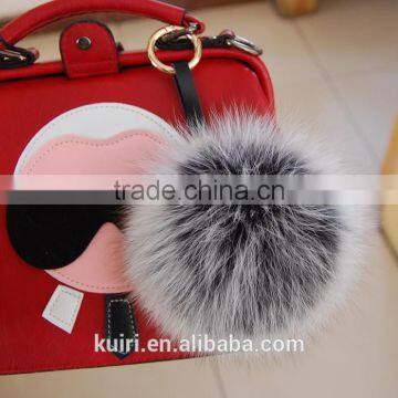 2016 Beautiful Bag or Garment Car Charms Pure Colors Pompom Wholesale Genuine Fox Fur Pom Pom Keychain photo-5