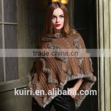 2017 New Hot Real Knitting Woolen Rabbit Fur Poncho Womens Casual Rabbit Fur Hooded Shawl With Rabbit Fur Tassels Capes photo-5