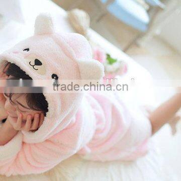 Girls Winter And Autumn Cute Rabbit Pink Pajamas Flannel Fleece Bathrobe photo-6