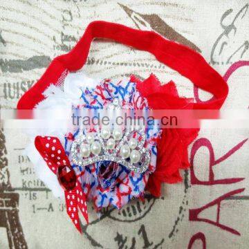 Manufacture Glitter Rhinestoned Shabby Flowers Headband In Red Polka Dot Bow photo-5