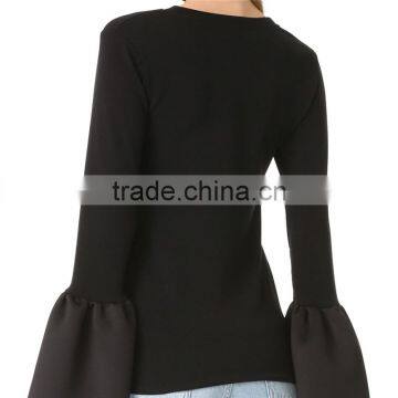 2017 OEM Banded Crew Neckline Flounced Cuffs Feminine Blouses photo-4