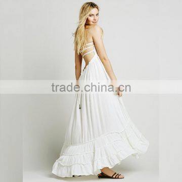 Flowing Hippie Lady Clothes Latest White Backless Beach Dress photo-2
