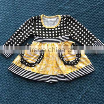 2015 ney style baby polka dot top with belt and pocket dresses baby cute dress YW-156