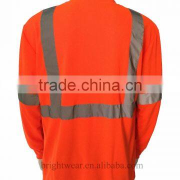 HV Orange Long Sleeve Sew-on Reflective Tape ANSI Manufacturer Security T-shirt photo-2