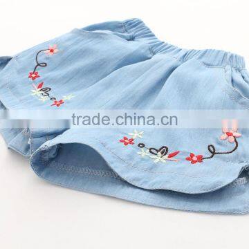 High Quality Flower Embroidery Summer Girls Denim Shorts photo-2