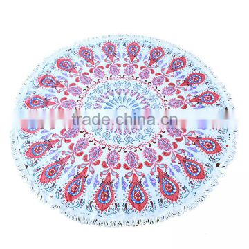 100% cotton velour custom design print round beach towel with tassel also for bag