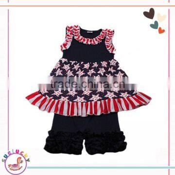 High quality cotton fabric stars dress and shorts vintage childrens boutique clothing sale