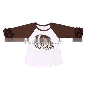 children's boutique baseball print 100% cotton comfortable icing raglan shirt with ruffle sleeve