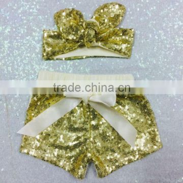 Girls Gold sequin shorts with matching bow baby shorts toddler birthday outfit kids fashion birthday sparkle matching headband