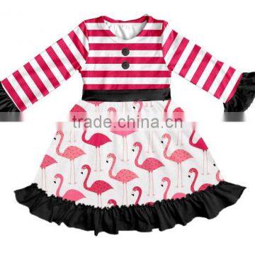 CH00173 YIWU BOYA Cotton milk silk dresses flamingo pattern kids clothes wearing boutique dresses