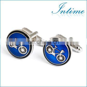 Round Blue Bike Enamel Cuff links Men Shirt Cufflinks