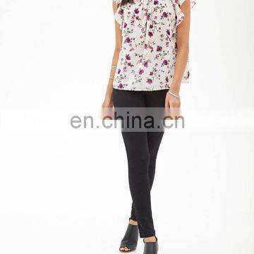 CHEFON Ruffled floral chiffon blouses in chiffon fabric custom