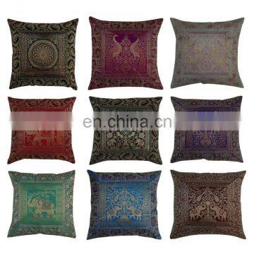 Wholesale Decorative 16" Silk Cushion Covers Brocade Banarsi Pillow Cover