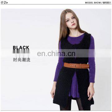 2013european style loosely midi pattern black sweater one-botton sleeveless knitwear