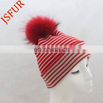 Exceptional Women Chunky Slouch 30% Wool And 70% Acrylic Hat Beanie Hat With Fur Pompom