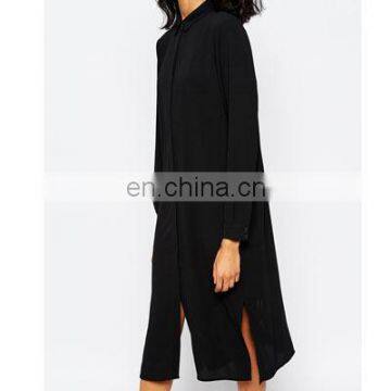 High quality long sleeves woman striaght dress shirt black color with split