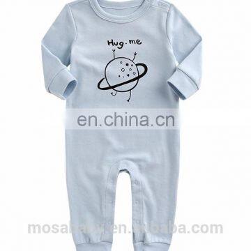 Ins Popular Light Blue Baby Outfit Long Sleeves Soft Cotton "hug me " Printing Suit for 0-24 Months