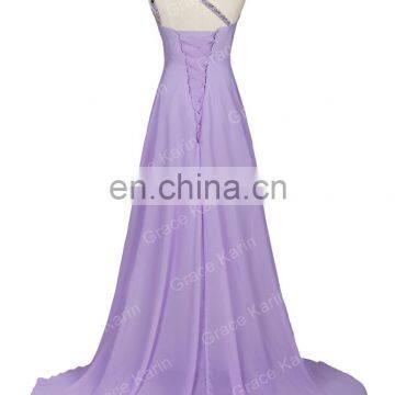 Grace Karin Women Fashion One Shoulder Mermaid Long Beaded Lilac Prom Dress CL2949-8 photo-4