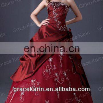 Grace Karin Long Floor Length Red Prom Wedding Evening Dress Bridal Gown CL2516 photo-4