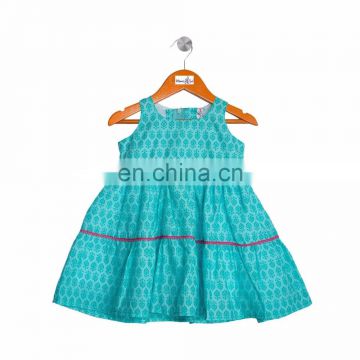 Turquoise Layered Frock With Lace