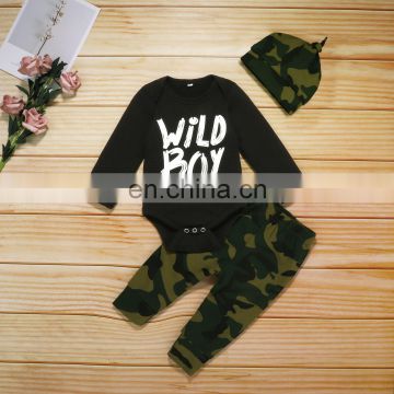 Newborn autumn new product suit letter printing romper camouflage trousers baby one-piece romper