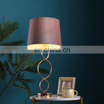 Factory Wholesale Living Room Lighting Custom Luxury Metal Bedside Lamps With Pink Lampshade photo-3