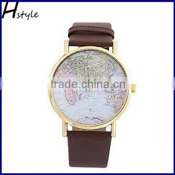 Hot Sale Retro World Map Watch Ladies Quartz Analog Fashion Dress Bracelet Wrist Watch Brown WP011