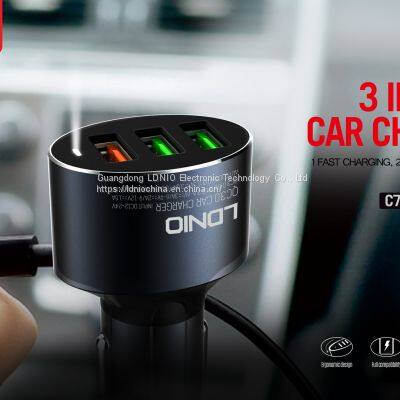 LDNIO C703Q Car Charger USB 2.0 In-car Chargers With 3 USB Ports, QC3.0, 36W photo-4