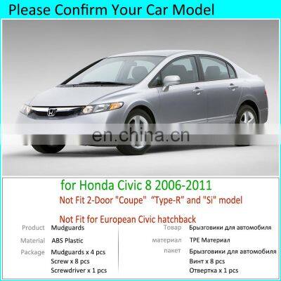 4PCS for Honda Civic 8 2006 2007 2008 2009 2010 2011 Mudguards Mudflaps Fender Mud Flap Splash Guards Protect Rear Accessories