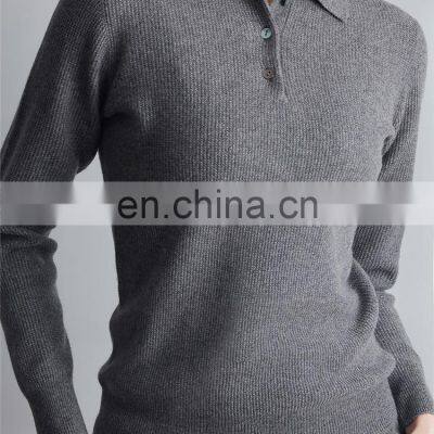 Women Casual Polo Neck Honeycomb Knit Grainy Cashmere Pullover Sweater photo-2