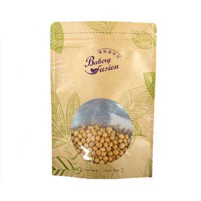 Factory Wholesale Food Packaging Doypack Stand Up Pouch Plain Brown Kraft Paper Bag With Clear Window And Zip Lock For Tea Snack